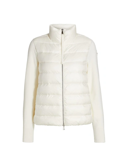 Shop Moncler Short Down Knit Combo Jacket In Ivory