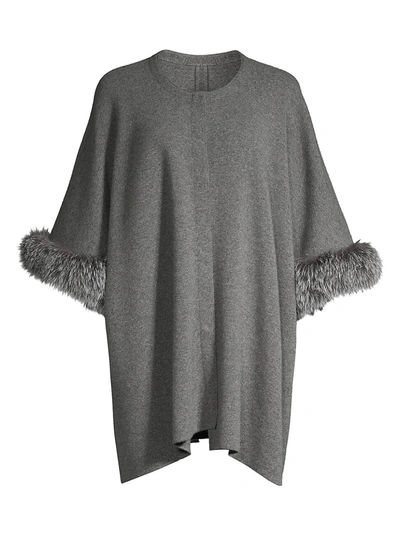 Shop Sofia Cashmere Fox-fur Trim Cashmere Poncho Jacket In Grey