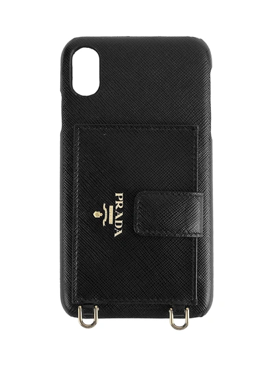 Shop Prada Iphone Xs Max Leather Phone Case In Black
