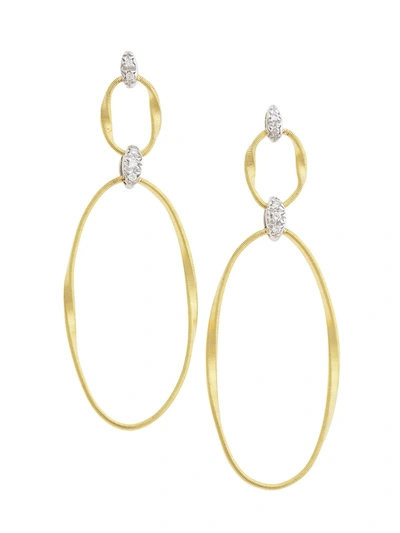 Shop Marco Bicego Marrakech Onde 18k Yellow Gold & Diamond Coil Double-drop Hoop Post Earrings