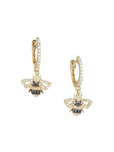 Shop Nina Gilin 14k Yellow Gold & Diamond Bee Charm Huggie Hoop Earrings
