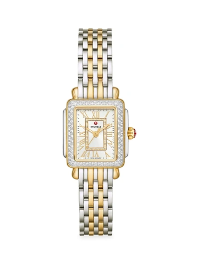 Shop Michele Deco Madison Mini Two-tone & Diamond Double-wrap Bracelet Watch In Gold
