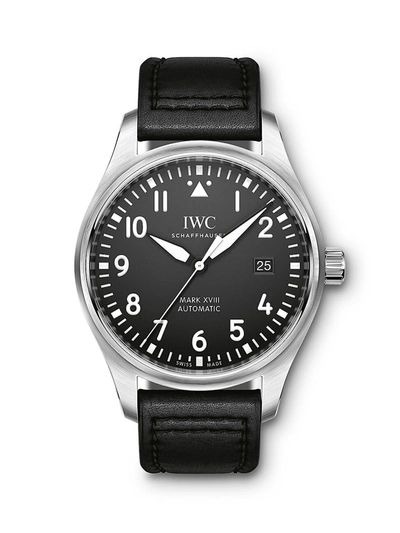 Shop Iwc Schaffhausen Pilot Mark Xviii Stainless Steel & Leather Strap Watch