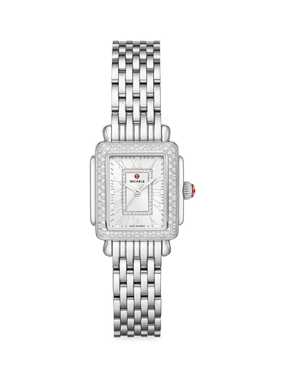 Shop Michele Deco Madison Mini Stainless Steel & Diamond Double-wrap Bracelet Watch In Silver