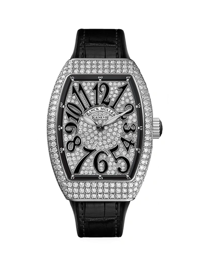 Shop Franck Muller Vanguard Stainless Steel, Diamond, Alligator & Rubber Strap Watch In Black