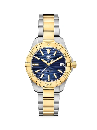 Shop Tag Heuer Aquaracer Two-tone Stainless Steel Bracelet Watch In Blue