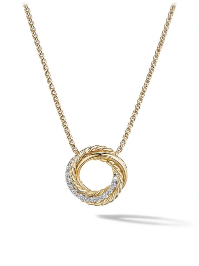 Shop David Yurman Crossover Mini Pendant Necklace In 18k Yellow Gold With Diamonds