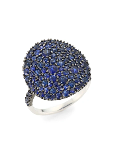 Shop Etho Maria Women's Vibrant 18k White Gold & Blue Sapphire Cocktail Ring In Brown