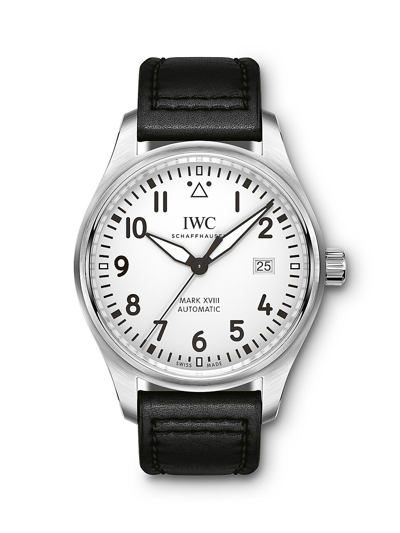 Shop Iwc Schaffhausen Pilot Mark Xviii Stainless Steel & Leather Strap Watch