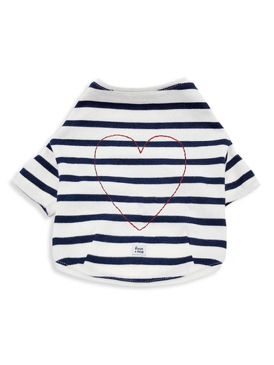 Shop Finn And Me Cotton Striped Heart Embroided Dog Shirt In Blue White