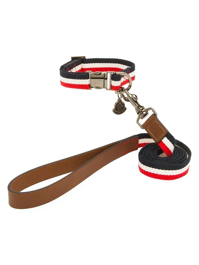 Shop Moncler Leather-trim Dog Leash In Cadet