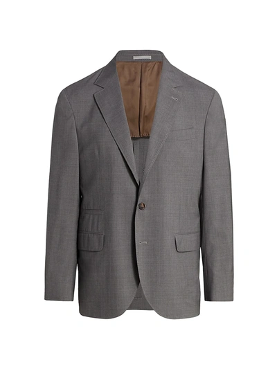 Shop Brunello Cucinelli Men's Travel Wool & Silk Three-button Blazer In Grey