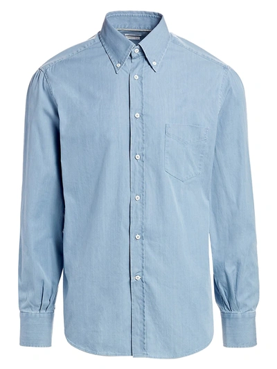 Shop Brunello Cucinelli Basic-fit Chambray Shirt In Light Wash