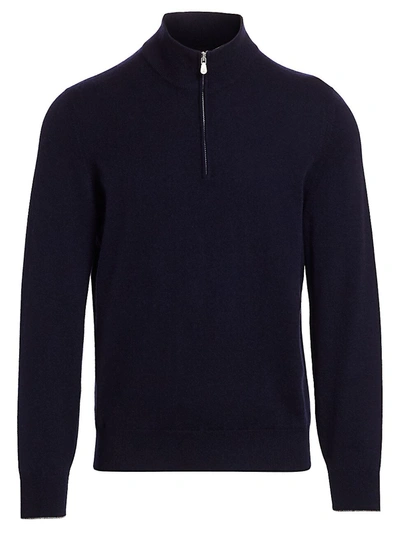Shop Brunello Cucinelli Men's Cashmere Half Zip Sweater In Navy
