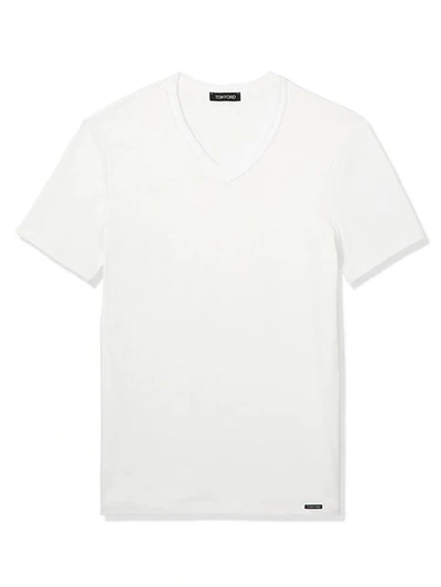 Shop Tom Ford Men's Stretch-cotton V-neck T-shirt In White