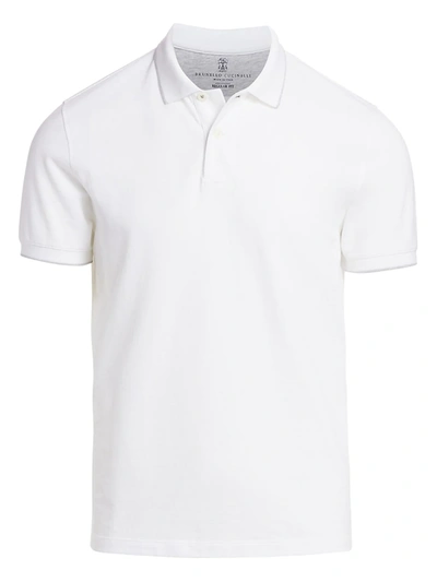 Shop Brunello Cucinelli Men's Piquet Polo In White