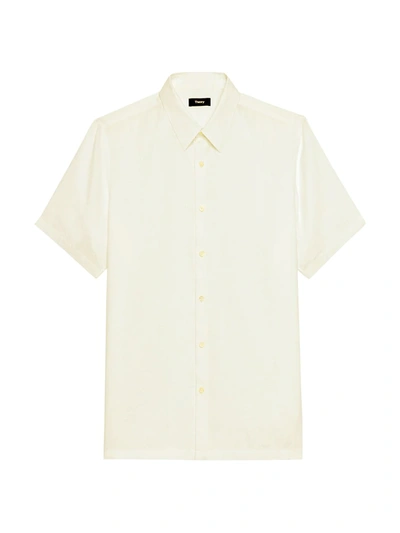 Shop Theory Irving Standard-fit Short-sleeve Summer Linen Shirt In Drift