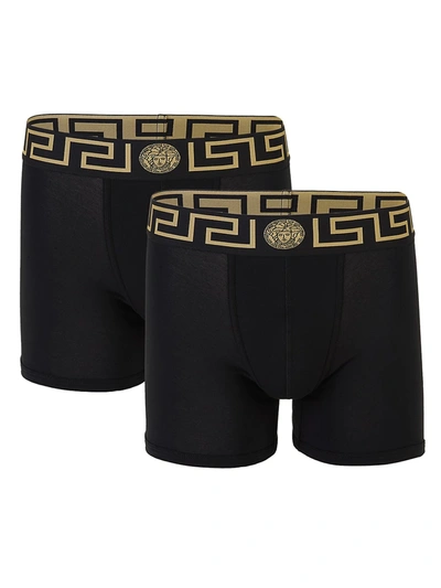 Shop Versace Men's 2-pack Trunk Boxer Briefs In Black Gold