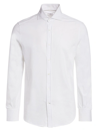 Shop Brunello Cucinelli Men's Basic-fit Jersey Shirt In White