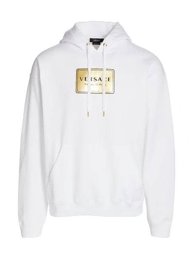 Shop Versace Metallic Logo Hoodie In Bianco