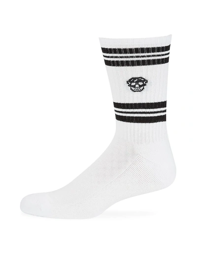 Shop Alexander Mcqueen Men's Skull Logo Sport Crew Socks In White Black