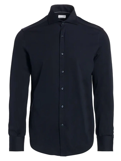Shop Brunello Cucinelli Basic-fit Jersey Shirt In Navy