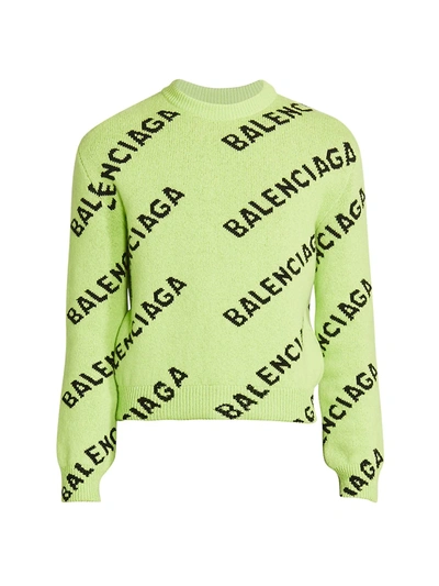 Balenciaga Logo Intarsia Wool-blend Sweater In Acid Green/black | ModeSens