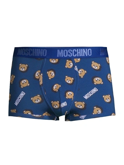 Shop Moschino Allover Bear & Logo Briefs In Blue Multi