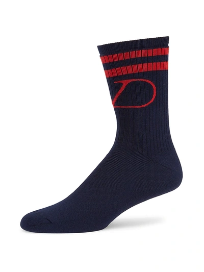 Shop Valentino V Logo Socks In Navy Rosso