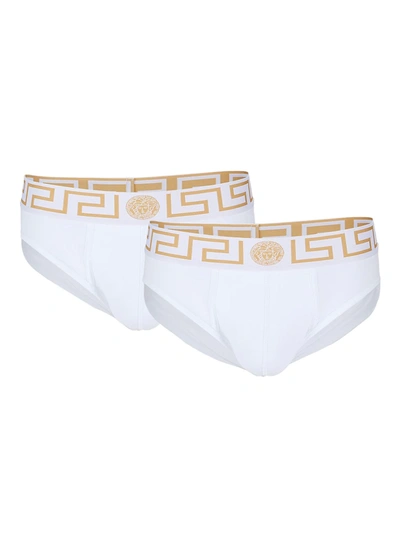 Shop Versace Men's Iconic 2-pack Briefs In White