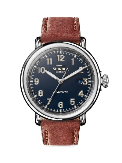 Shop Shinola Men's Runwell Automatic Stainless Steel & Leather Strap Watch In Blue