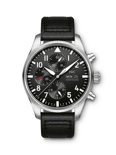Shop Iwc Schaffhausen Pilot Stainless Steel & Leather Strap Chronograph Watch