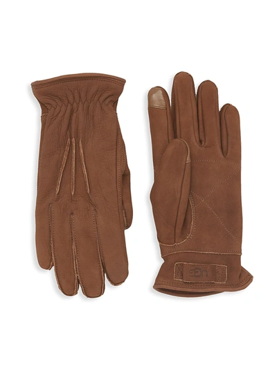Shop Ugg 3 Point Leather Suede Gloves In Chocolate