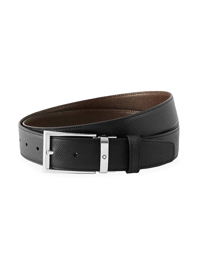 Shop Montblanc Men's Trapeze Adjustable & Reversible Leather Belt In Black Brown