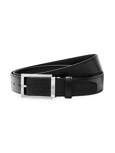 Shop Montblanc Men's Westside Rectangular Shiny Stainless Steel Pin Buckle Leather Belt In Black