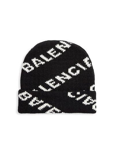 Shop Balenciaga Logo Wool-blend Beanie In Black White
