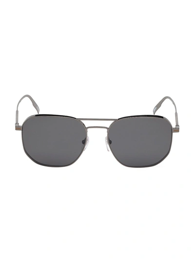 Shop Zegna 56mm Polarized Metal Round Aviator Sunglasses In Gunmetal