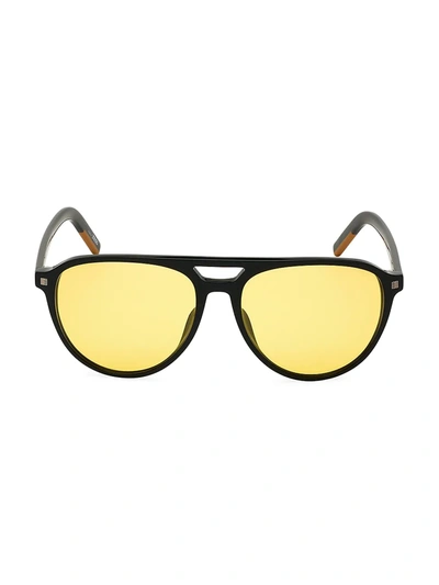 Shop Zegna 57mm Polarized Round Aviator Sunglasses In Black