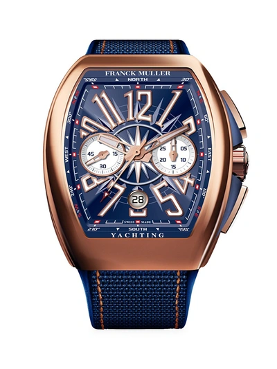 Shop Franck Muller Men's Vanguard Yachting Rose Gold, Fabric & Rubber Strap Chronograph Watch In Navy Rose Gold