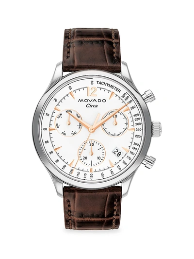 Shop Movado Heritage Stainless Steel Croc-embossed Leather-strap Chronograph Watch In White Dial