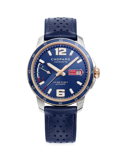 Shop Chopard Men's Classic Racing Mille Miglia Gts Azzurro Power Control 18k Rose Gold, Stainless Steel & Leather