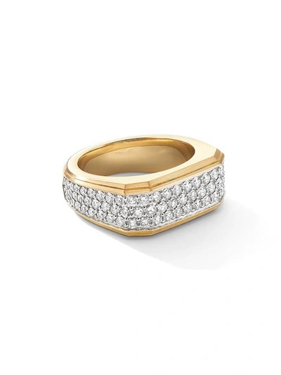 Shop David Yurman The Pavé Roman Signet 18k Yellow Gold & Diamond Ring