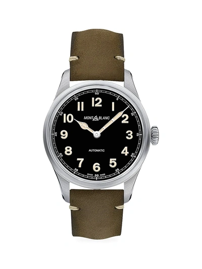 Shop Montblanc Men's 1858 Stainless Steel & Leather Strap Automatic Watch In Green