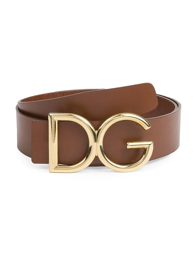 Shop Dolce & Gabbana Men's Dg Logo Buckle Belt In Natural Brown