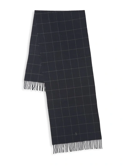 Shop Polo Ralph Lauren Core Windowpane Cashmere & Wool Scarf In Navy Charcoal