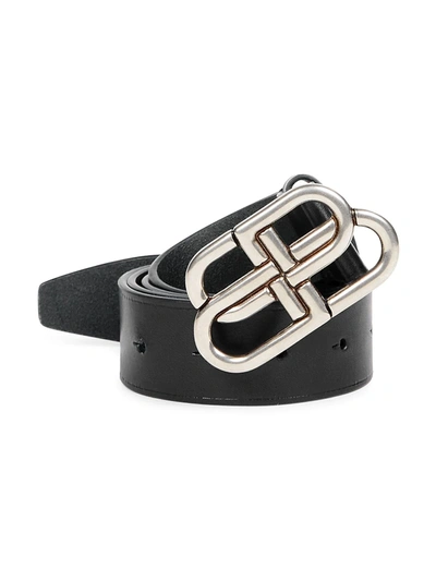 Shop Balenciaga Men's Bb Leather Belt In Black