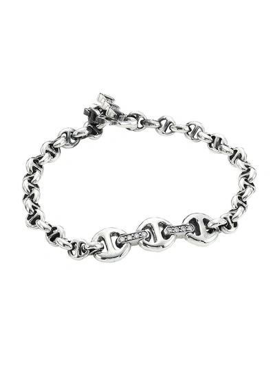 Shop Hoorsenbuhs Men's Open-link Sterling Silver & Diamond Id Bracelet