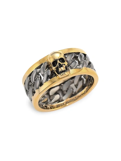 Shop Alexander Mcqueen Skull Chain Ring In Silver Gold