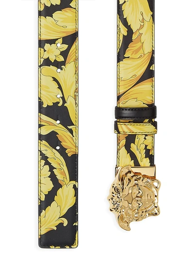 Shop Versace Medusa Baroque-print Leather Belt In Neutral