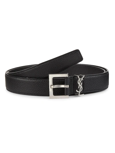 Shop Saint Laurent Ysl Monogram Leather Belt In Noir